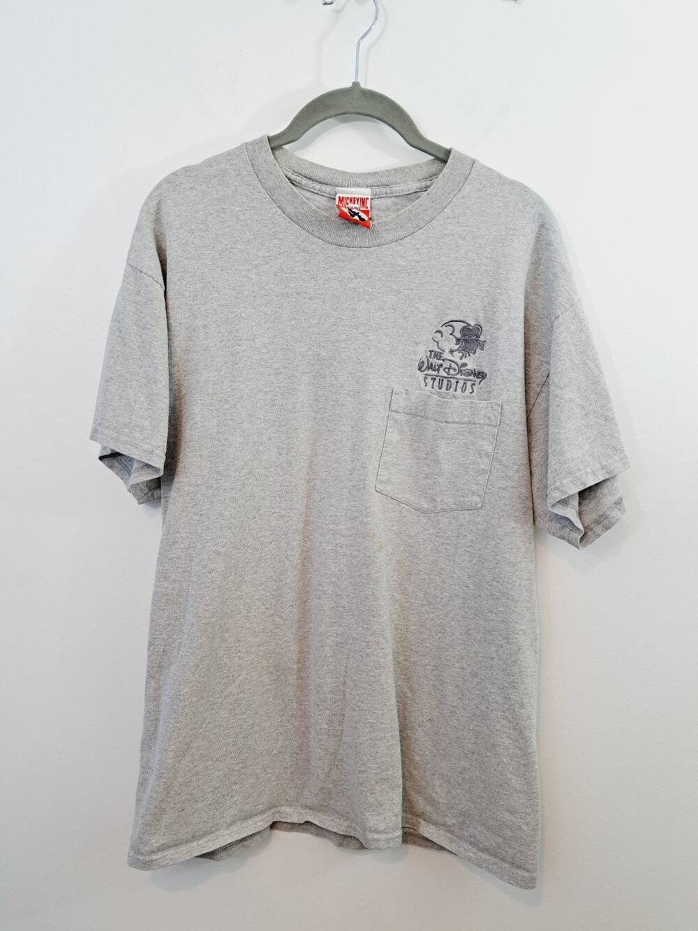 Mickey, Inc Vintage Women's Gray Embroidered Tee In Size Large Pocket